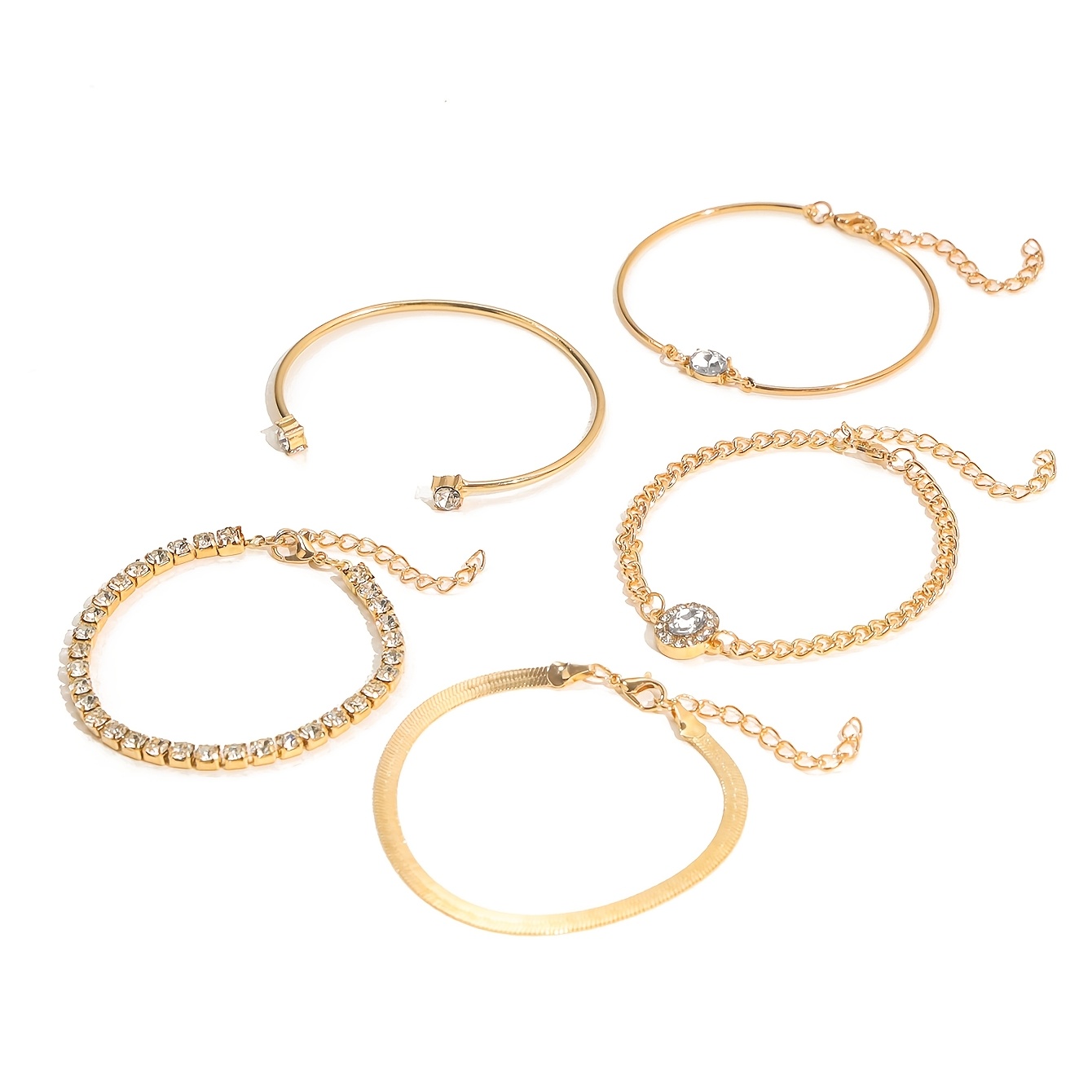 5pcs Rhinestone Claw Chain Bracelet Bangle Set for Women